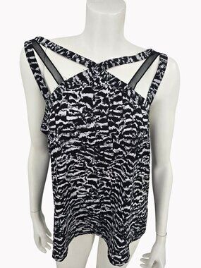 Fabletics Liza Tank Top Womens Size M Black White Strappy Crisscross Active
